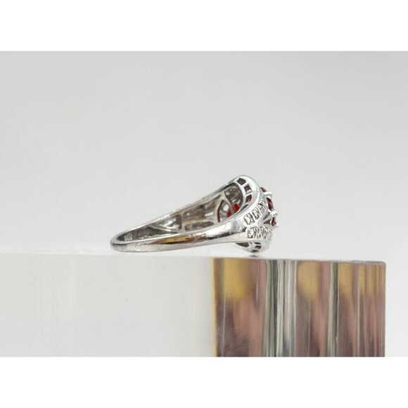 Art Deco Garnet Oval Cut Multi Gemstone Tapered Shank Sterling Silver Ring sz 8 - Picture 3 of 9